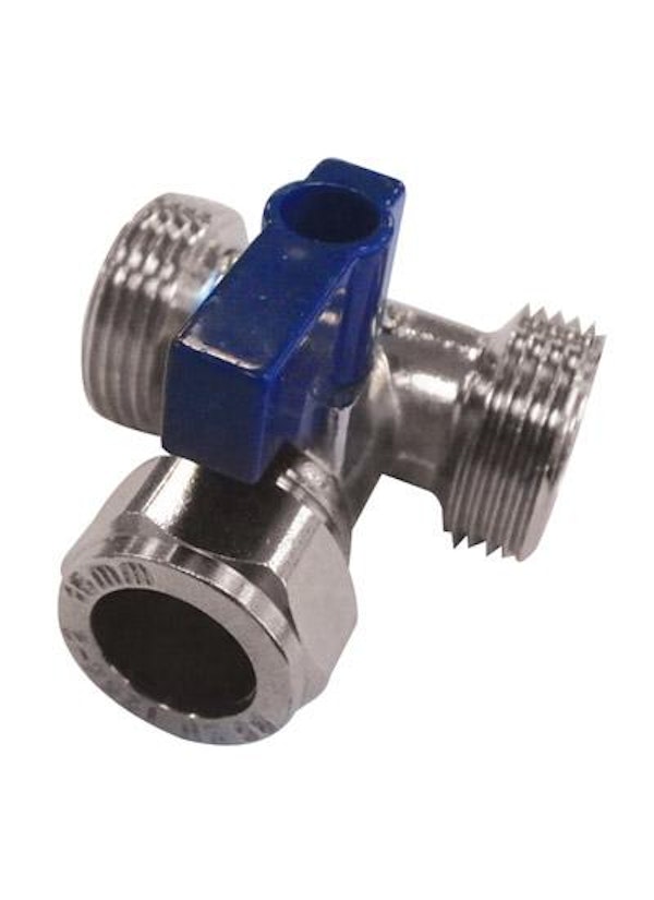 Washing machine valve tee 15mm x 3/4 x 3/4 dual appliance